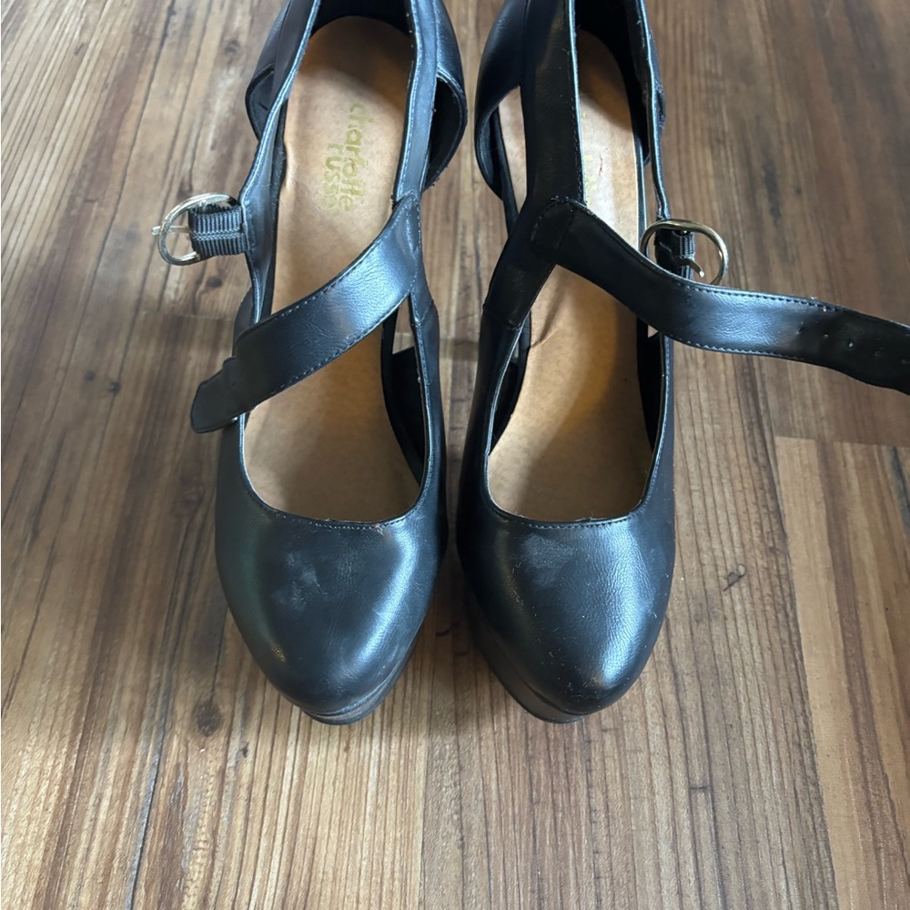 Black Glossy Heels with Ankle Straps